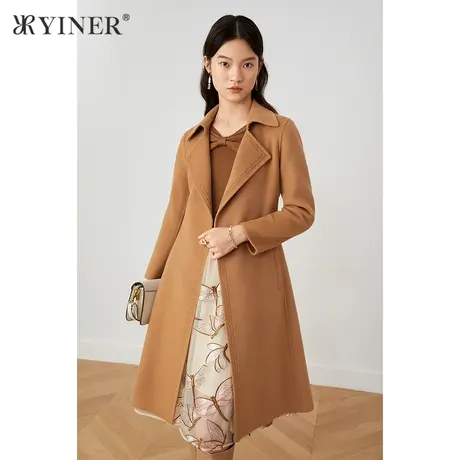 YINER音儿商场同款女装2021冬季新款西装领中长款毛呢外套商品大图
