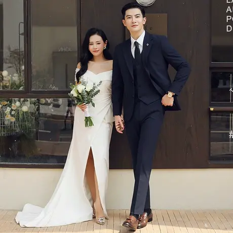 西服套装男三件套春秋大码喜爸爸外套英伦修身痞帅新郎结婚礼服潮图片