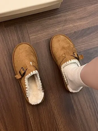 2023新款休闲厚底毛毛鞋羊皮毛一体雪地靴防滑包头半拖棉鞋女加绒商品大图