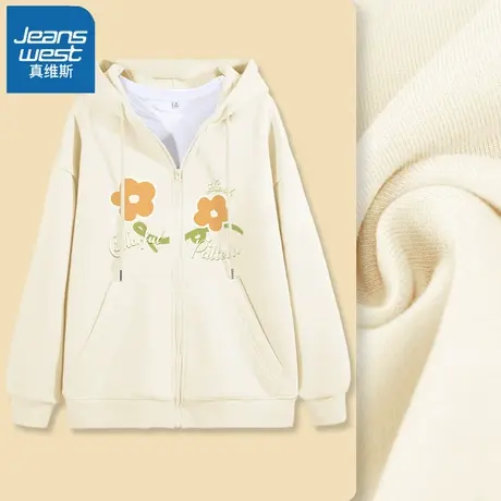 VR真维斯外套女春秋2023新款爆款秋季卫衣韩版慵懒风连帽开衫上衣图片