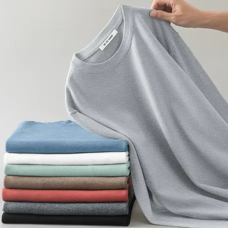 秋冬季毛衣男圆领纯色针织衫一体绒加厚加绒内搭打底衫保暖毛线衣图片