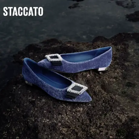 思加图新款蓝珊瑚仙女风温柔单鞋尖头优雅平底鞋9A920CQ3图片