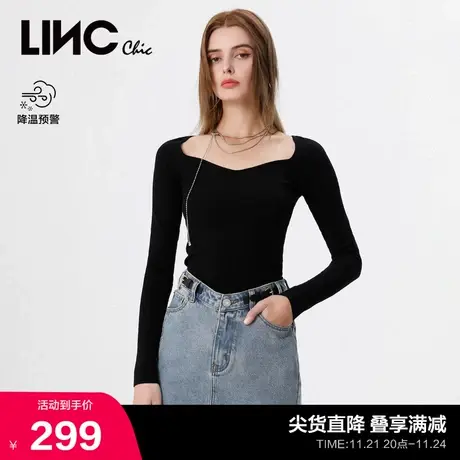LINCCHIC金羽杰针织衫V领紧致修身针织衫上衣女S221SW309商品大图