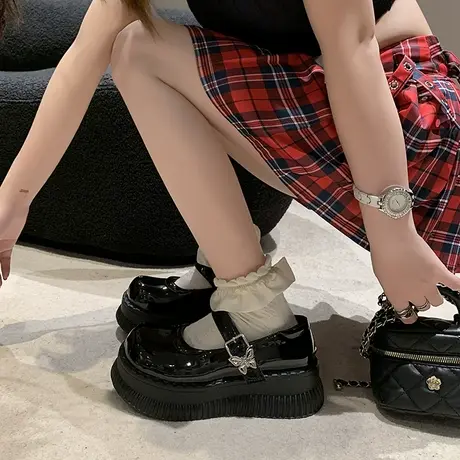 松糕厚底玛丽珍鞋女2023新款夏秋小个子增高小皮鞋日系jk百搭单鞋商品大图