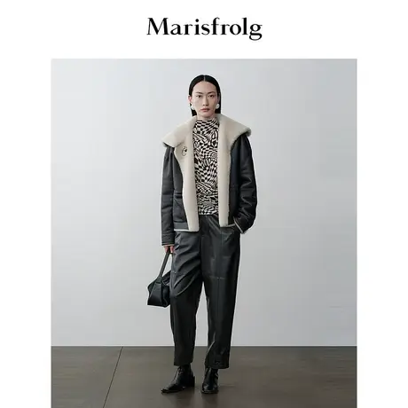 【商场同款】玛丝菲尔冬季新款撞色圆领时尚百搭长袖T恤商品大图