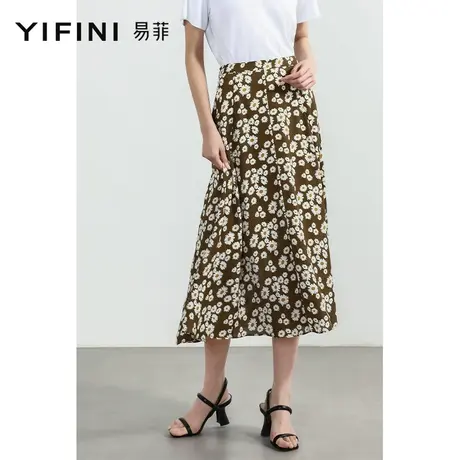 Yifini/易菲中长款碎花印花复古半身裙女夏季新款百搭A字半裙图片