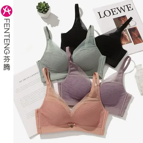 芬腾内衣女小胸聚拢上托防下垂无钢圈收副乳网纱薄款透气女士文胸商品大图