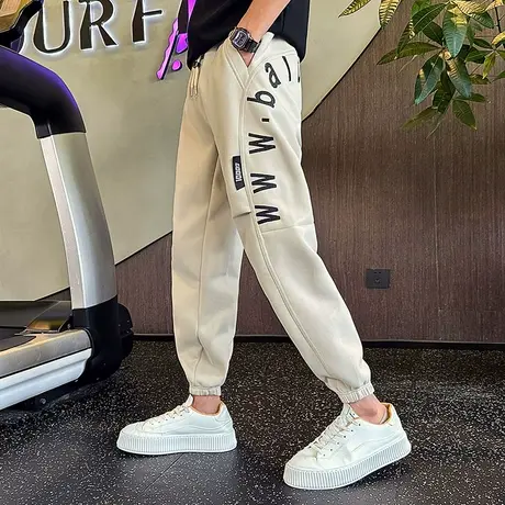 加绒卫裤男秋冬季潮牌刺绣字母束脚宽松运动休闲裤小众时尚哈伦裤商品大图