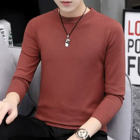 圆领毛衣男秋冬季加绒加厚内搭打底衫保暖针织衫毛线衣男潮流毛衫商品大图