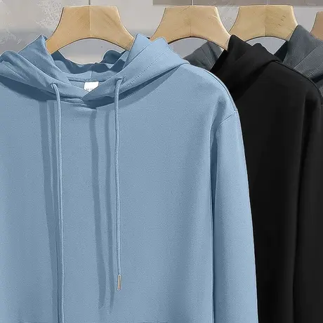 连帽卫衣男2024新款秋冬加绒加厚纯色长袖带帽衫潮流外套宽松百搭商品大图