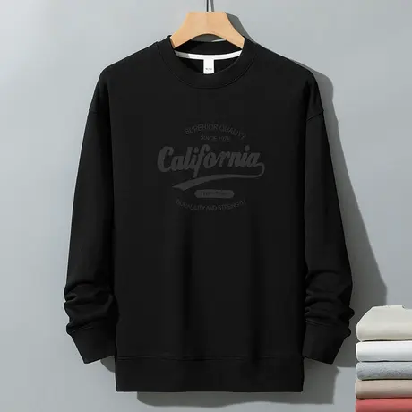 350g重磅圆领卫衣男秋冬款2024新款摇粒绒无帽长袖t恤黑色上衣服商品大图