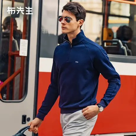 MrBu布先生拉链立领防风卫衣2025春简约印花加厚长袖t恤BT12163商品大图