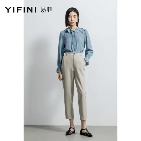 Yifini/易菲休闲高腰锥形裤女九分裤春秋新款萝卜裤铅笔长裤商品大图