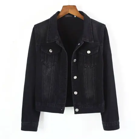 牛仔外套女春秋短款韩版新款修身显瘦学生九分袖牛仔服上衣黑色4商品大图
