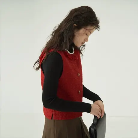 omont蛋挞家 复古小香风马甲女2023秋冬新款无袖叠穿内搭短背心图片