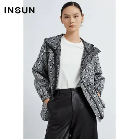 INSUN恩裳奥莱秋季大口袋撞色印花短外套商品大图