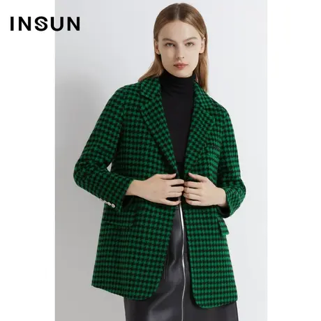 INSUN恩裳线上专选冬季羊毛千鸟格纹毛呢外套图片