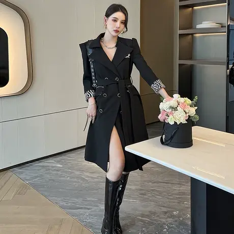 法式英伦风西装外套秋季新款气质复古收腰设计感小众小个子风衣女图片
