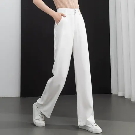 天丝窄版阔腿牛仔裤女夏季薄款2024新款冰丝女裤白色裤子直筒宽松图片