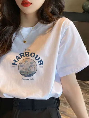 白色仿棉短袖t恤女装2023新款夏季复古港味chic冷淡系高级感上衣商品大图