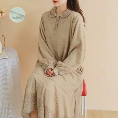 秋冬新品加绒蕾丝宽松鱼尾裙大码复古娃娃领商品大图