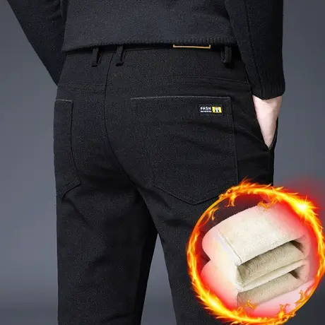 秋冬季男裤男士加绒裤子加厚休闲长裤修身小脚保暖外穿加棉裤带绒商品大图