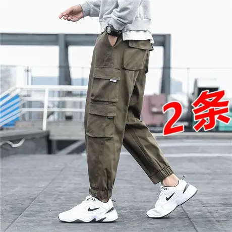 纯棉休闲裤男耐磨宽松直筒多口袋工装裤男长裤春夏薄款九分裤潮牌图片