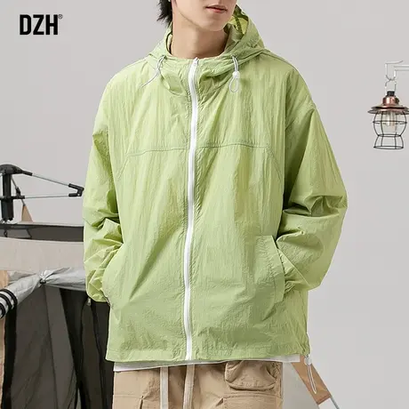 男士绿色连帽冰丝外套男夏季薄款潮牌男装2023新款休闲冲锋衣速干商品大图