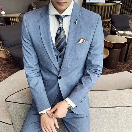 男士西服套装商务休闲正装外套修身新郎结婚礼服纯色帅气小西装潮图片