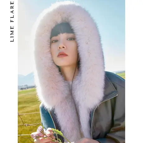 莱茵派克服上衣狐狸毛毛领内胆拼接兔毛皮草外套女冬装奥莱图片