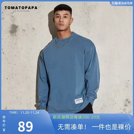 TOMATOPAPA原创美式长袖t恤男潮牌春秋款宽松打底衫圆领套头上衣商品大图