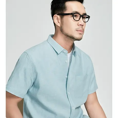 格慕施衬衫男夏季透气潮流亚麻短袖衬衣大码宽松棉麻寸衫男士商品大图