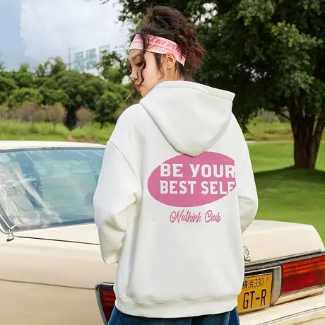 Nuthink美式保暖加绒加厚套头连帽卫衣男宽松街头情侣款春季帽衫商品大图