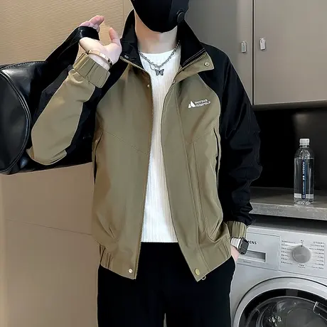 美式潮牌拼色休闲外套男秋季2023骑行痞帅工装夹克上衣爆款冲锋衣商品大图