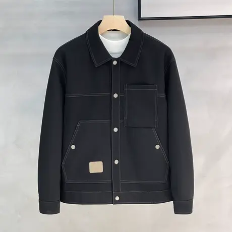 肌理暗纹夹克男痞帅气修身百搭韩版潮流春秋季高档休闲上衣男外套商品大图