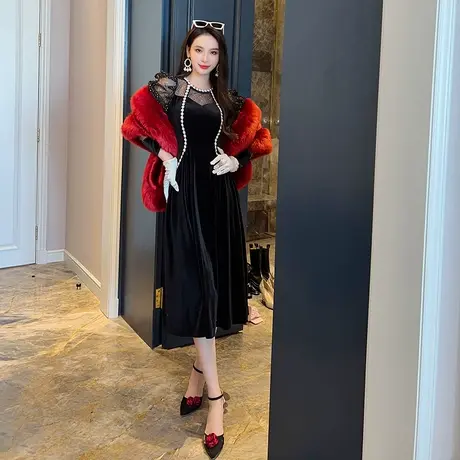 小众晚宴年会礼服轻奢高级感平时可穿女法式气质修身丝绒连衣裙冬商品大图