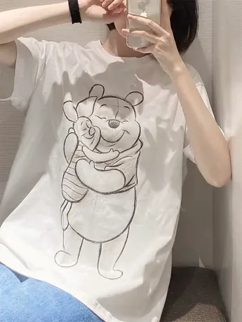 ins超火小熊抱抱纯棉短袖t恤女夏装新款韩版小众设计半袖休闲上衣商品大图