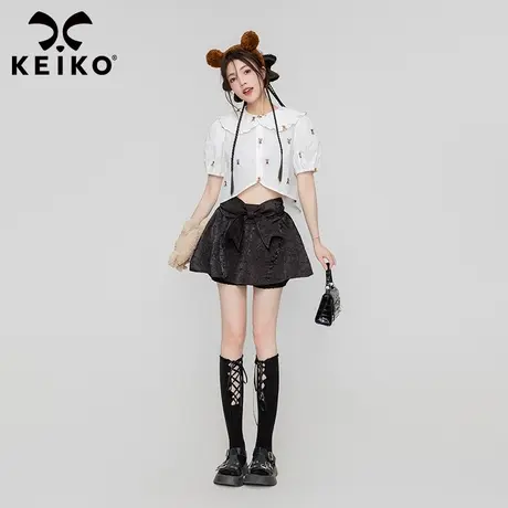 长腿特效！少女感蓬蓬a字半身裙202323夏季甜辣妹黑色蝴蝶结短裙图片