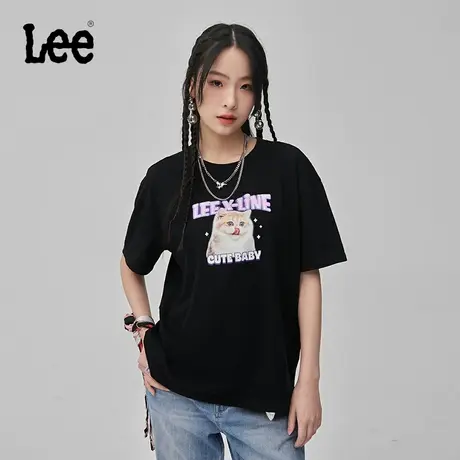 Lee24早春新品舒适男友风猫咪图片印花女短袖T恤LWT0082504LE-K11图片