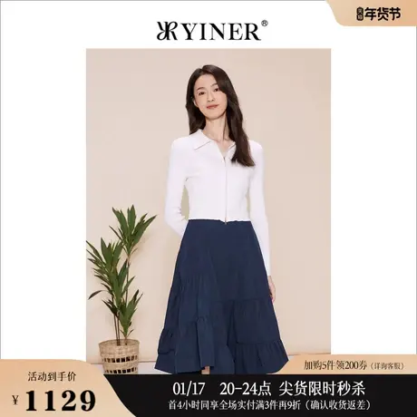 YINER音儿女装春季法式优雅时尚桑蚕丝翻领针织衫开衫图片