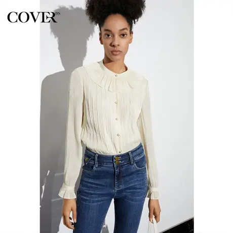 【昕怡粉丝专享】恩裳COVER春款优雅荷叶边重工感琉璃纱衬衫图片