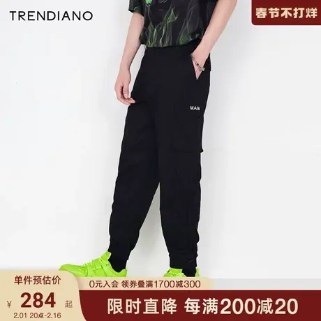 TRENDIANO潮牌官方春季男装纯棉工装裤抽绳休闲裤潮流九分裤男商品大图