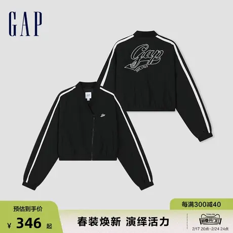 Gap女装2024春季新款尼龙不对称门襟撞色logo短款夹克外套872713图片