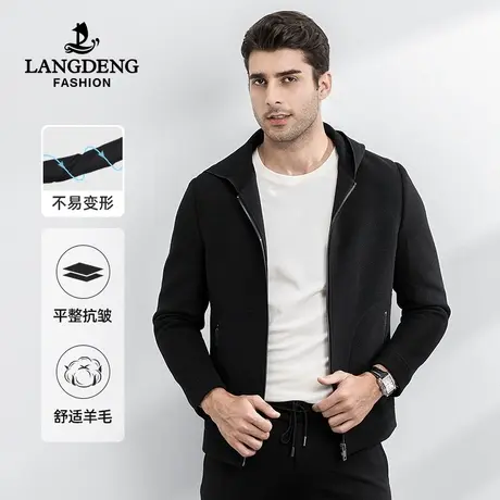 浪登男士羊毛夹克2023春季新款休闲外套男连帽拉链秋装保暖上衣商品大图