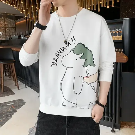 2023春秋季男士长袖t恤潮流宽松纯色内搭上衣港风潮牌打底衫卫衣商品大图