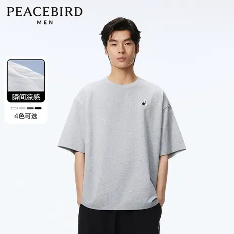 【凉感重磅】太平鸟男装潮流情侣短袖t恤宽松刺绣男生体恤阔版图片