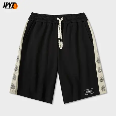 国潮花纹刺绣短裤男士夏季薄款中裤宽松五分裤直筒运动休闲裤子商品大图