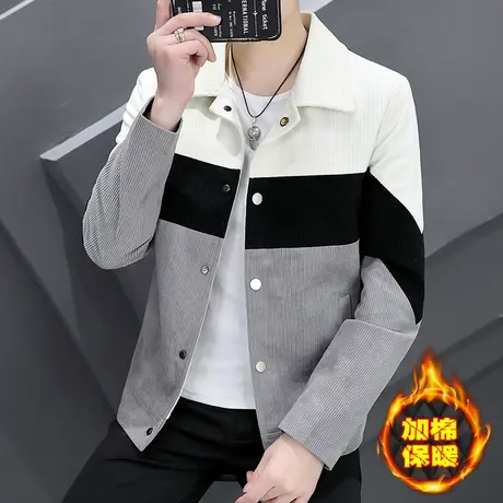 秋冬季加绒加厚灯芯绒夹克男款韩版潮流保暖冬装帅气休闲外套上衣图片