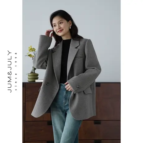 嘉茱莉2023秋季新款灰色西装外套女宽松西服上衣设计感小众一粒扣商品大图