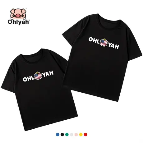 Ohlyah品牌 小猪米罗 纯棉短袖 港风国潮宽松t恤情侣装女大码半袖商品大图
